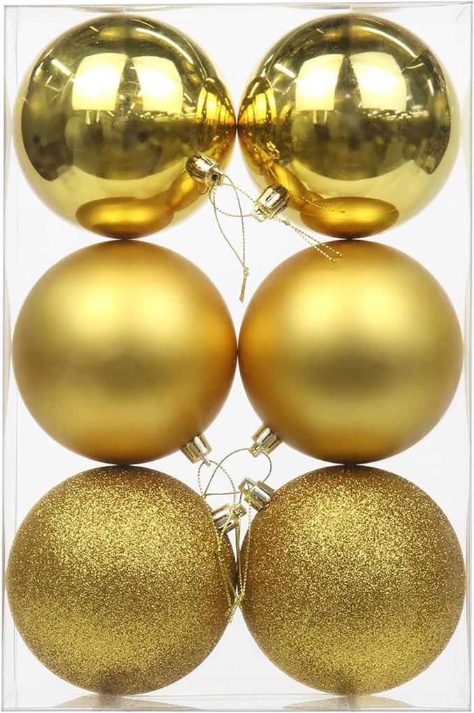 3.94" Large Christmas Balls Shatterproof Gold Christmas Ornaments 6 Pcs Big Christmas Ornaments B... | Amazon (US)