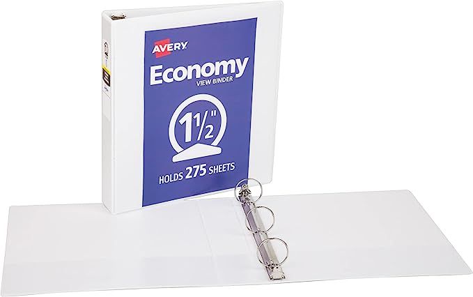 Avery 1.5" Economy View 3 Ring Binder, Round Ring, Holds 8.5" x 11" Paper, 1 White Binder (5726) | Amazon (US)