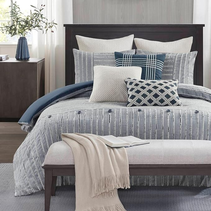 Madison Park Comforter Cotton Clipped Jacquard, Oversized Comforters King Size Bed, All Season Do... | Amazon (US)