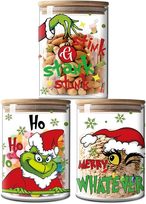 Christmas Cookie Jar with Lids, Christmas Kitchen Decor Green, Glass Candy Storage Jars with Airt... | Amazon (US)