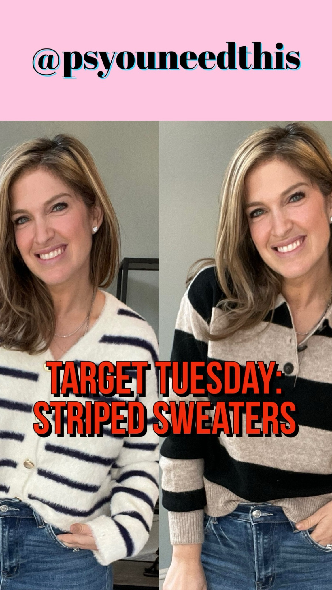 It is #TargetTuesday…and I have two new fave striped sweaters this week, both under $35! Comment “NEED IT” to shop, or shop via the link in my bio, in stories, or in my “December Reels” highlight!

I just cannot get enough of Target sweaters this season…from the fit to the fabrics, they are just so good! These are two new faves that can be dressed up or down. Wearing a small in both!

#targettuesday #targethaul #sweaterweather #targetstyle #targetfashion #sharemytargetstyle 

#LTKStyleTip #LTKSeasonal #LTKFindsUnder50