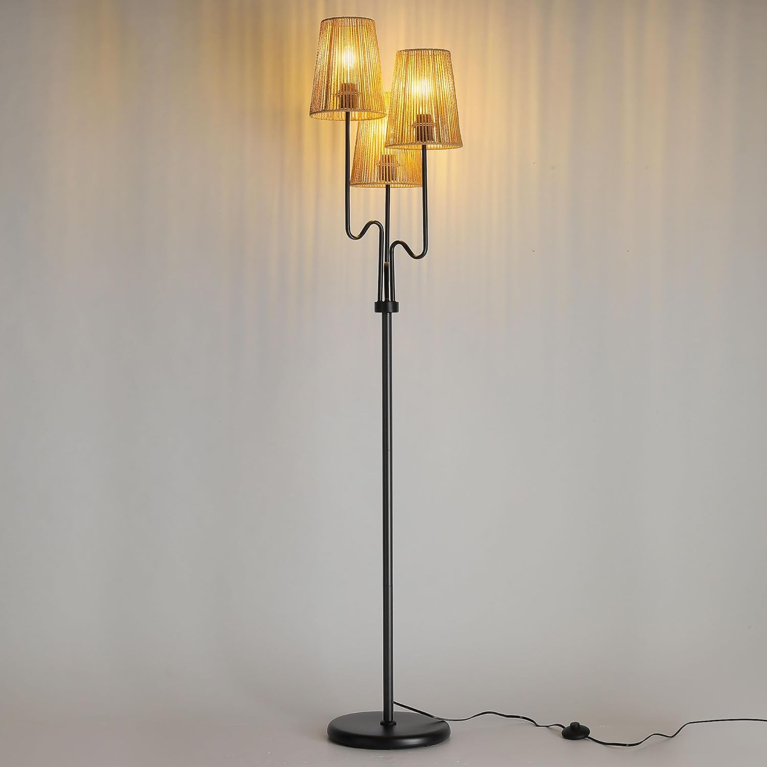 Boho Floor Lamp, 68in. Rattan Floor Lamp with Rattan Shade,3 Light Tree Standing Lamp for Bedroom... | Amazon (US)