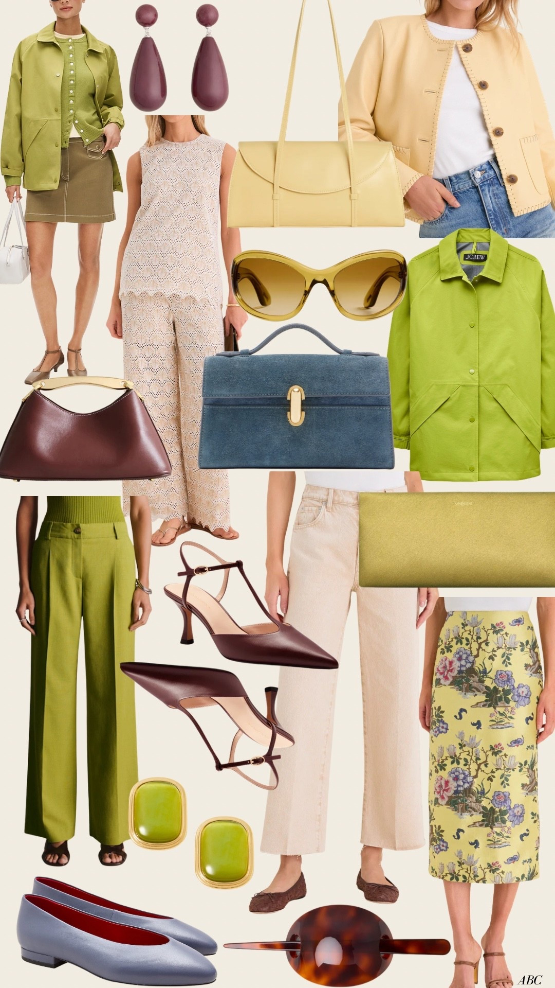 Spring palettes! Chartreuse, burgundy, periwinkle, butter yellow