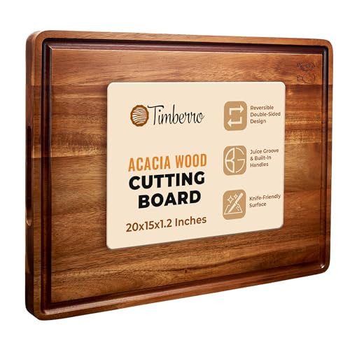 Timberro Acacia Wood Cutting Board (20x15x1.2 In.) - Large Thick Edge Grain Wooden Chopping Boards for Kitchen, Giant XL Organic Hardwood Carving Block for Raw Meat | Amazon (US)