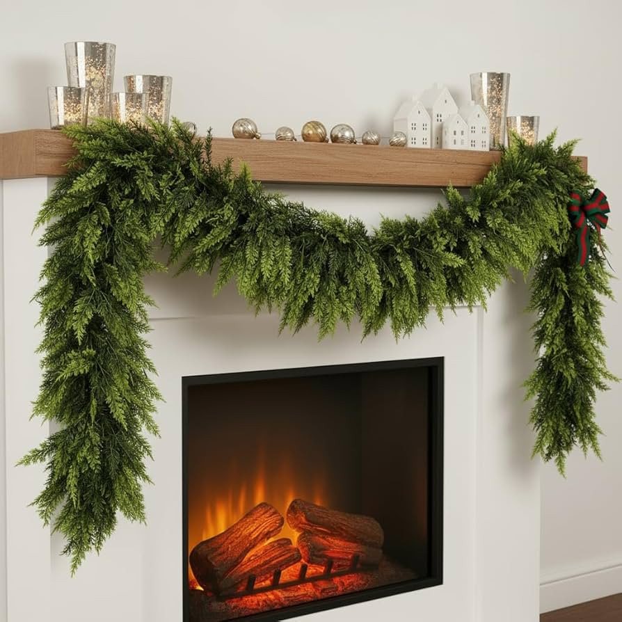 6 FT Christmas Cedar Garland, Real Touch Soft & Thickness Greenery Pine Garland for Mantle Table ... | Amazon (US)