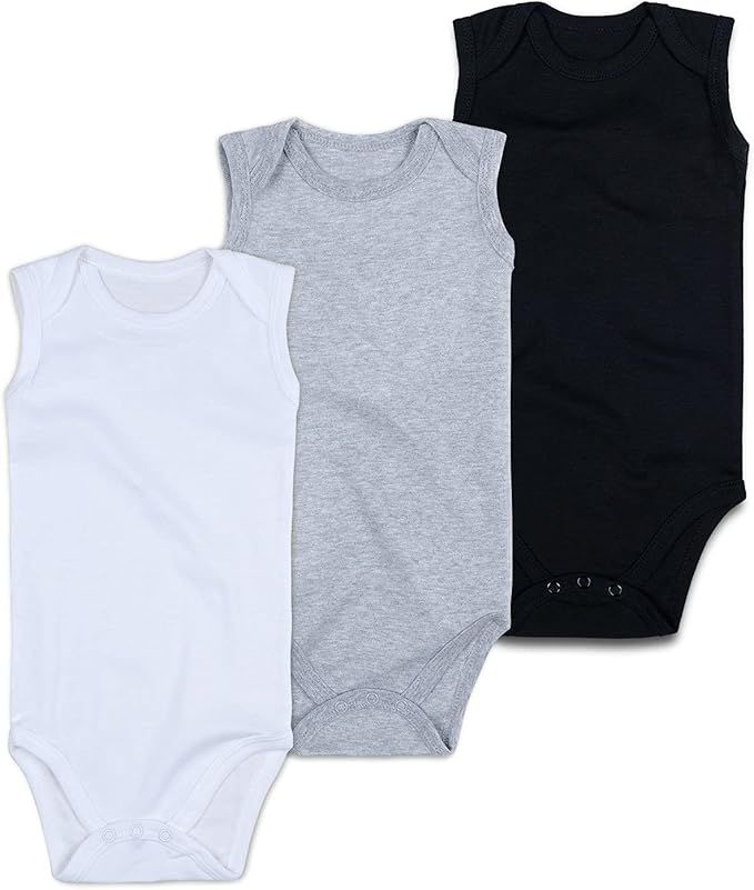 OPAWO Unisex Baby Sleeveless Bodysuits Pack of 3 Multiple Color Lap Shoulder Bodysuit | Amazon (US)