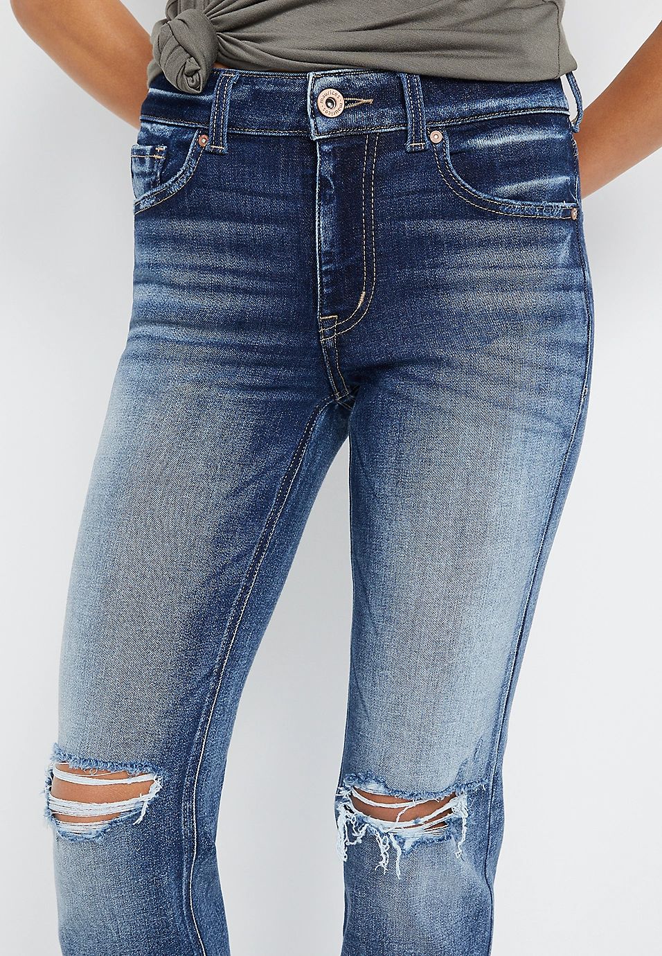 edgely™ High Rise Medium Ripped Straight Jean | Maurices
