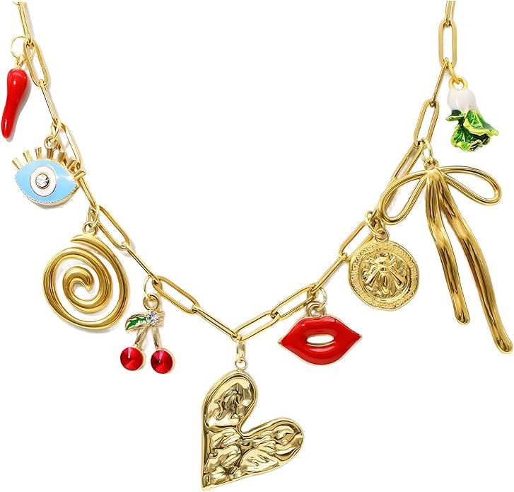 18K Paperclip Gold Chain Necklace Handmade DIY Sun Moon Star Pendant Charm Necklace Western Ocean... | Amazon (US)