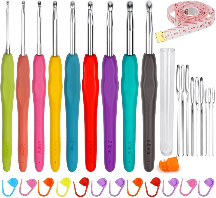 31PCS Crochet Hooks Set, including 9 PCS Aluminum Knitting Needles Kit Ergonomic Soft Grip Handle... | Amazon (CA)