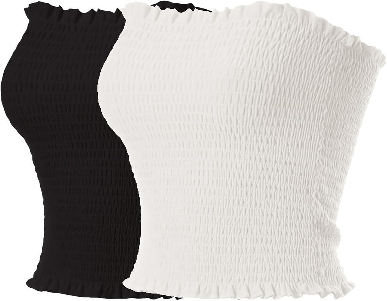 MixMatchy Women's Casual Basic Smocked Tube Tops Stretch Bustier Bandeau Crop Top | Amazon (US)