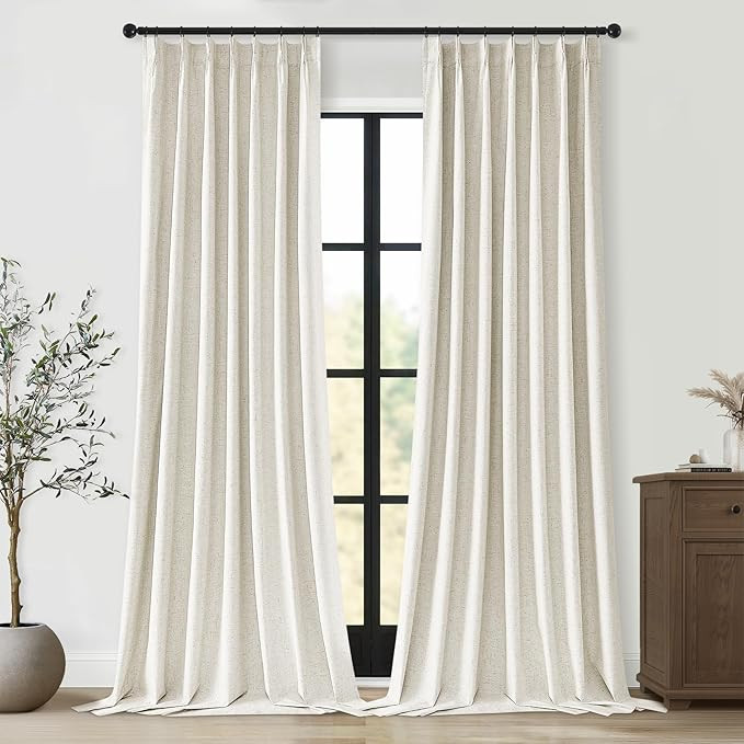 Topfinel 102 Inches Long Custom Blackout Linen Curtains, Pinch Pleated Noise Cancelling Curtains ... | Amazon (US)
