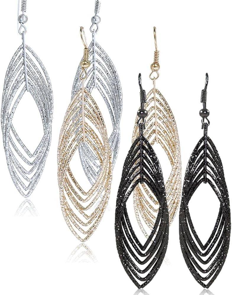 Gold and Luster Women Jewelry Drop Dangle Earrings Set Diamond Cut Silver And Gold Plated 2 Pairs | Amazon (US)