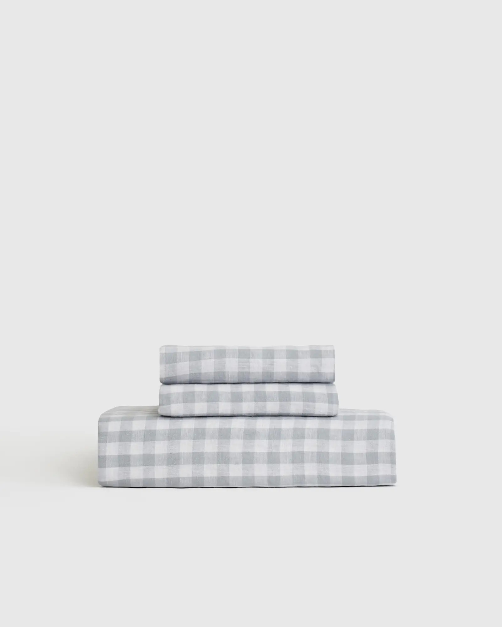 European Linen Gingham Fitted Sheet Set in Blue Fog | Quince