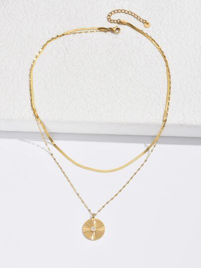 14K Gold Plated Round Charm Necklace | SHEIN
