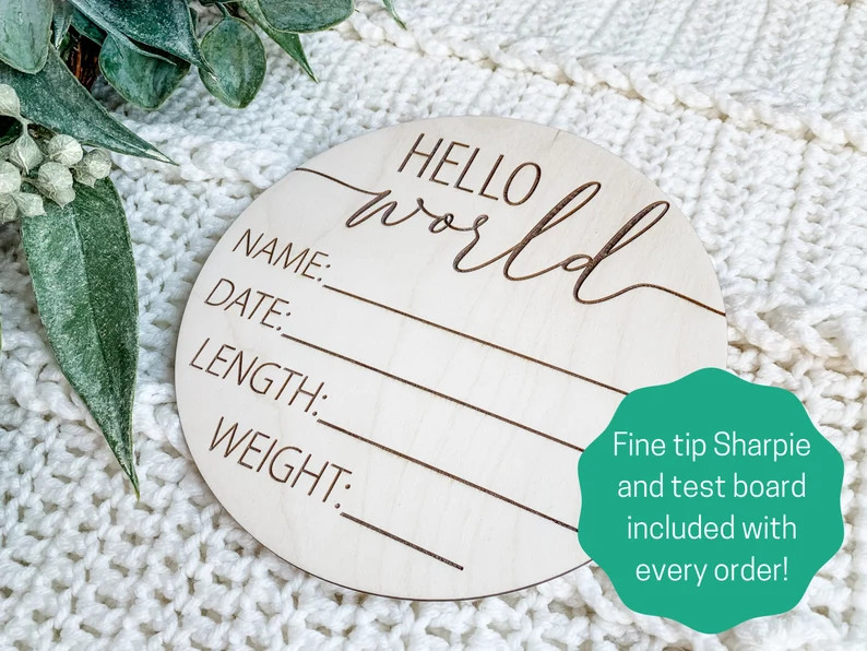 Baby Stats Plaque Engraved Wood Hello World Sign Baby Photo - Etsy | Etsy (US)