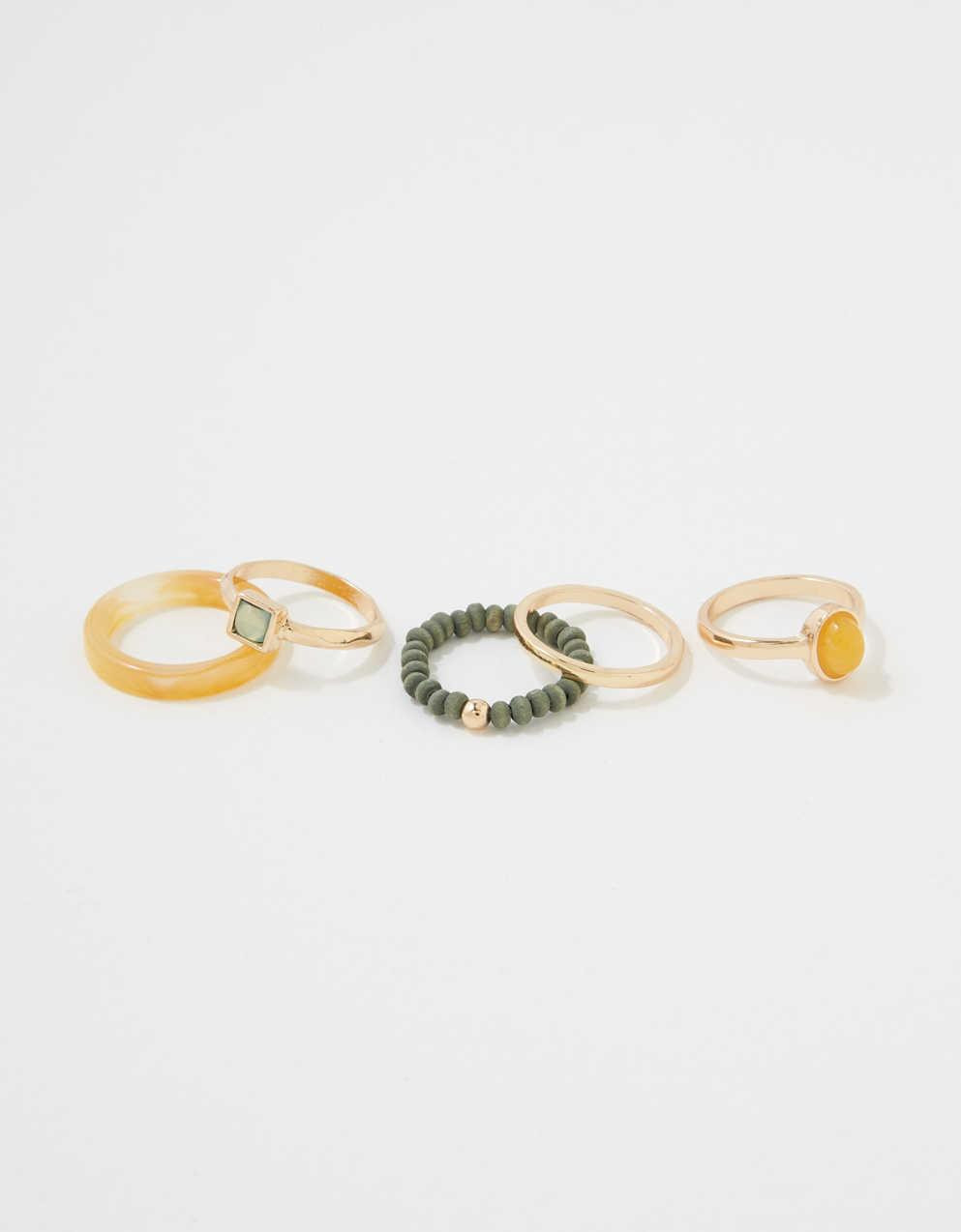 AEO Wood + Stone Ring 5-Pack | American Eagle Outfitters KR - Not_Live