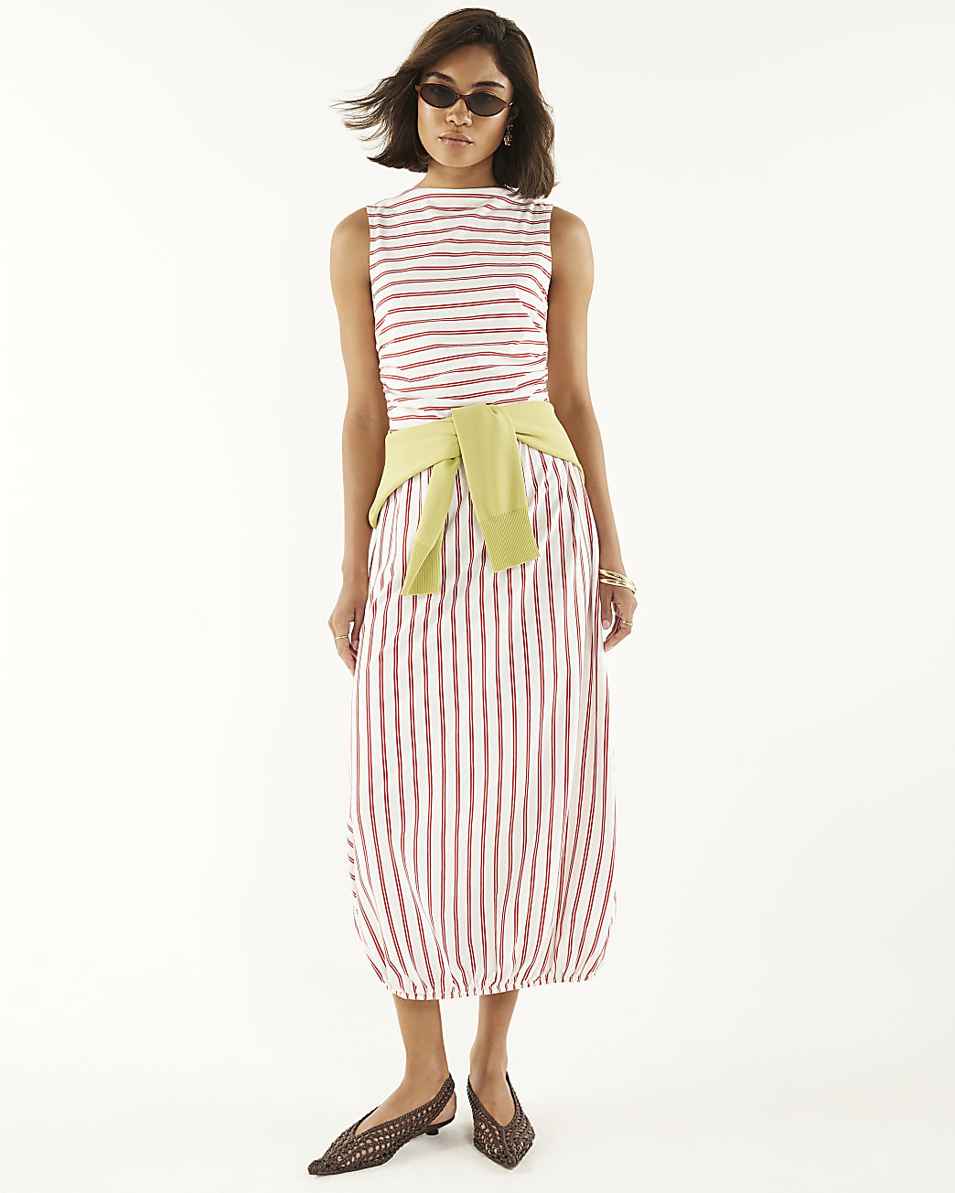 Red Striped Bubble Hem Midi Dress | River Island UK & IE