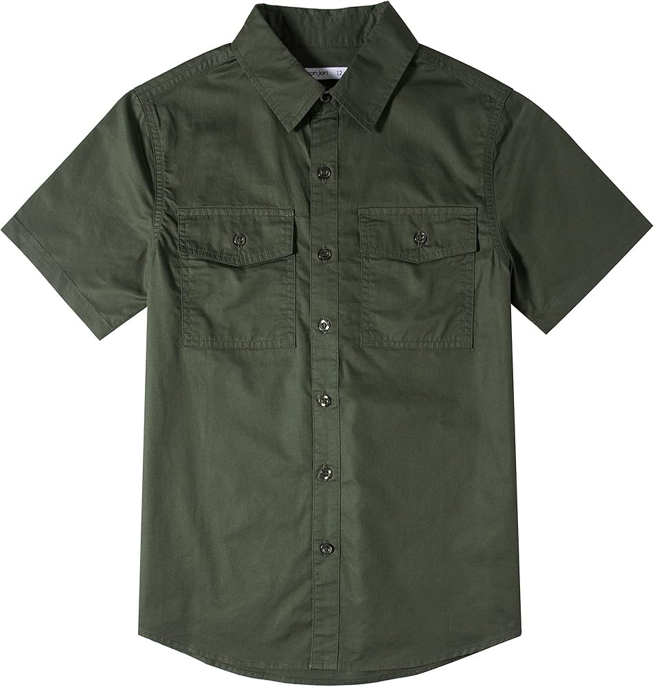 Tronjori Boys Short Sleeve Button Down Casual Woven Shirt Two Pockets | Amazon (US)