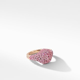 Mini Chevron Pinky Ring in 18K Rose Gold with Pavé Pink Sapphires | David Yurman