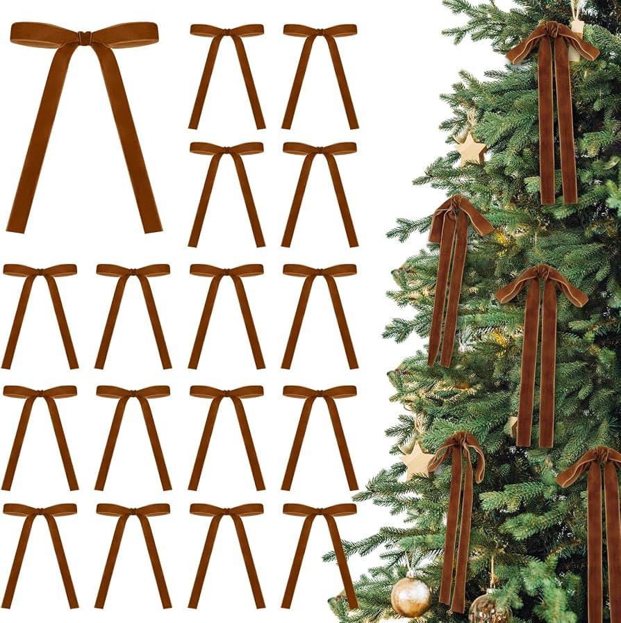 24 Pcs Velvet Christmas Tree Bow, 5x7,5/8" w, Copper | Amazon (US)