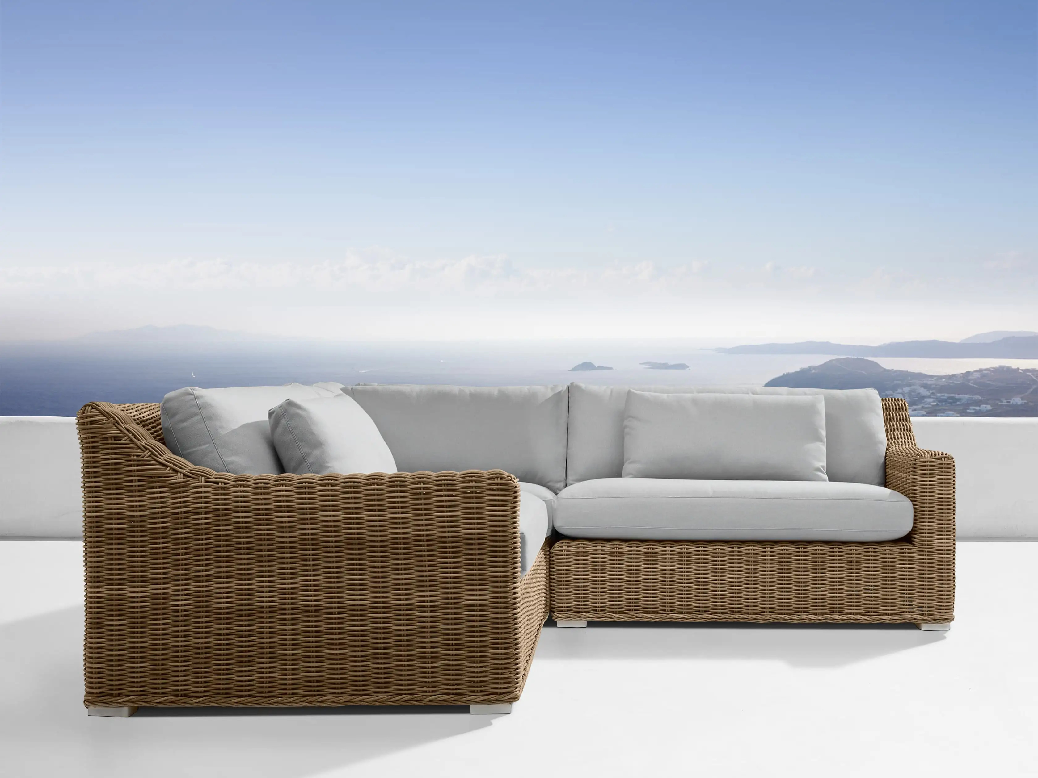 Montauk Outdoor Three Piece L Shape Sectional in Weathered Natural | Arhaus