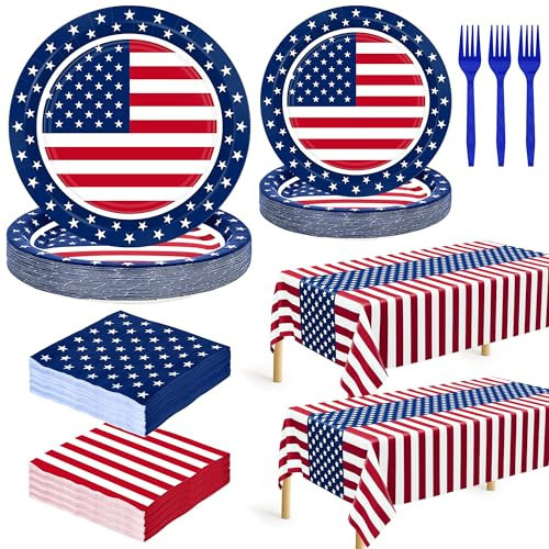 QZYL 122 PCS 4th of July Decorations, 30 Sets 250th Anniversary Patriotic Plates and Napkins, Disposable Fourth of July Paper Plate and Napkin Tablecloth Forks, USA Flags Memorial Day Party Supplies | Amazon (US)