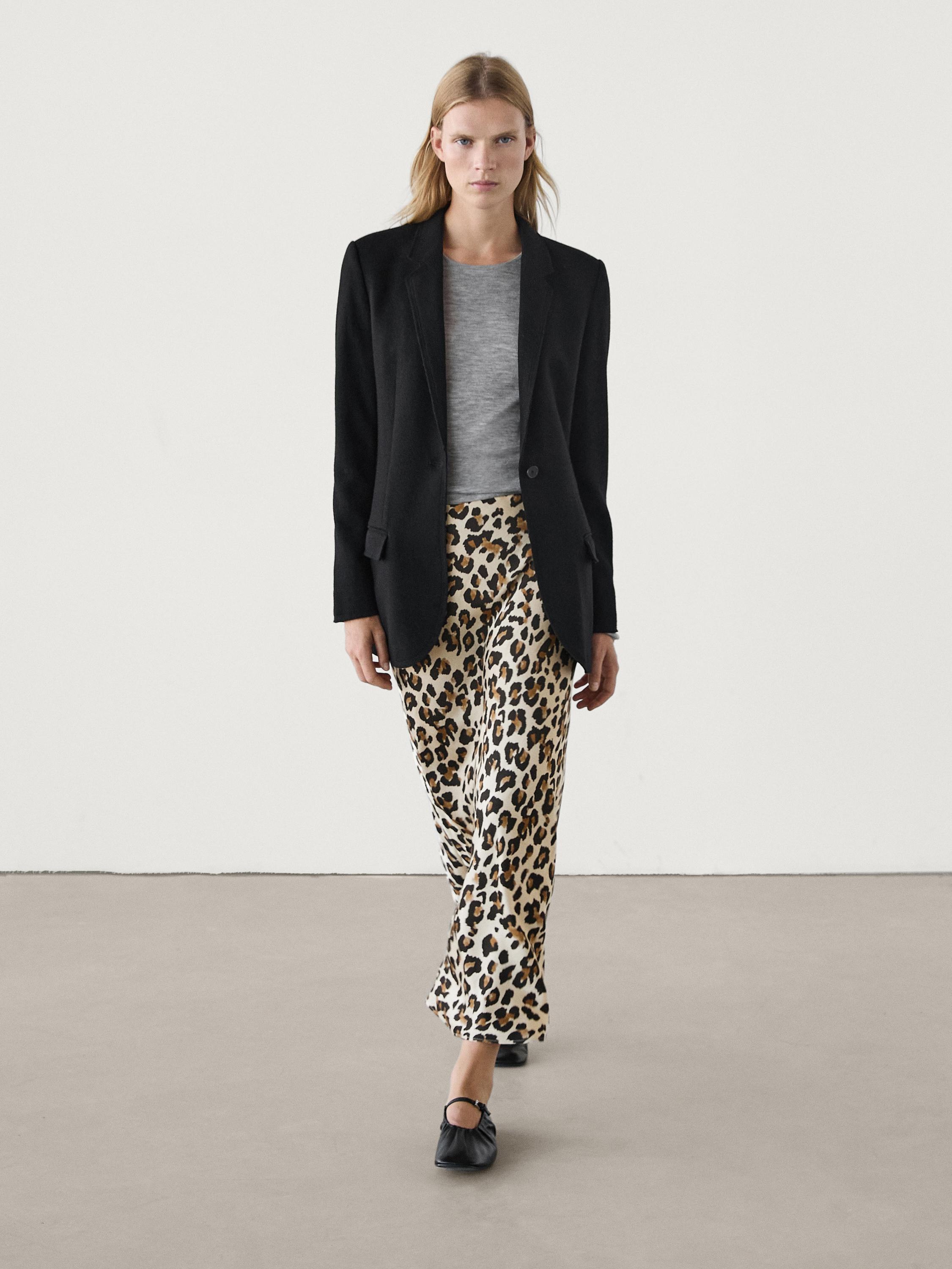 Long animal print skirt  £69.95 Long flared tailored skirt. Leopard print. Flowing fabric. Cream... | Massimo Dutti UK