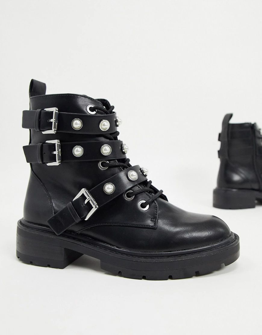 Pull&Bear pearl stud boots in black | ASOS (Global)