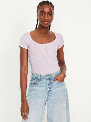 Lace-Trim Ribbed Pointelle T-Shirt | Old Navy | Old Navy (US)
