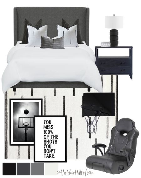 Black and white boys bedroom mood board, teen room design inspo, boys bed, teen room decor #boys

#LTKkids #LTKhome #LTKsalealert