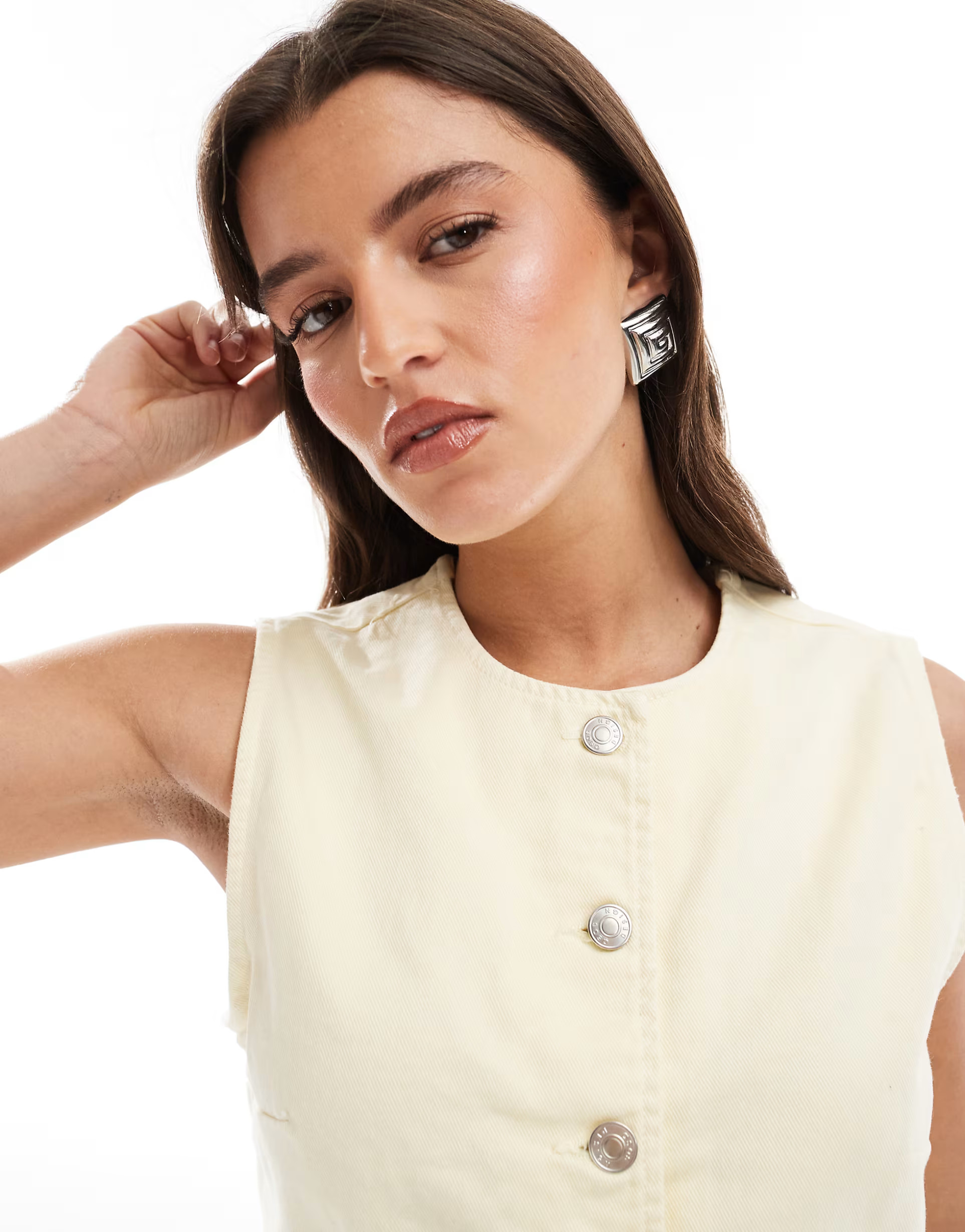 ASOS DESIGN denim waistcoat in butter yellow | ASOS (Global)