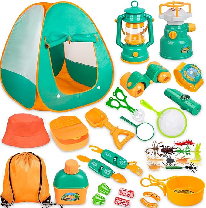 Meland Kids Camping Set with Tent 24pcs - Camping Gear Tool Pretend Play Set for Toddlers Kids Bo... | Amazon (US)