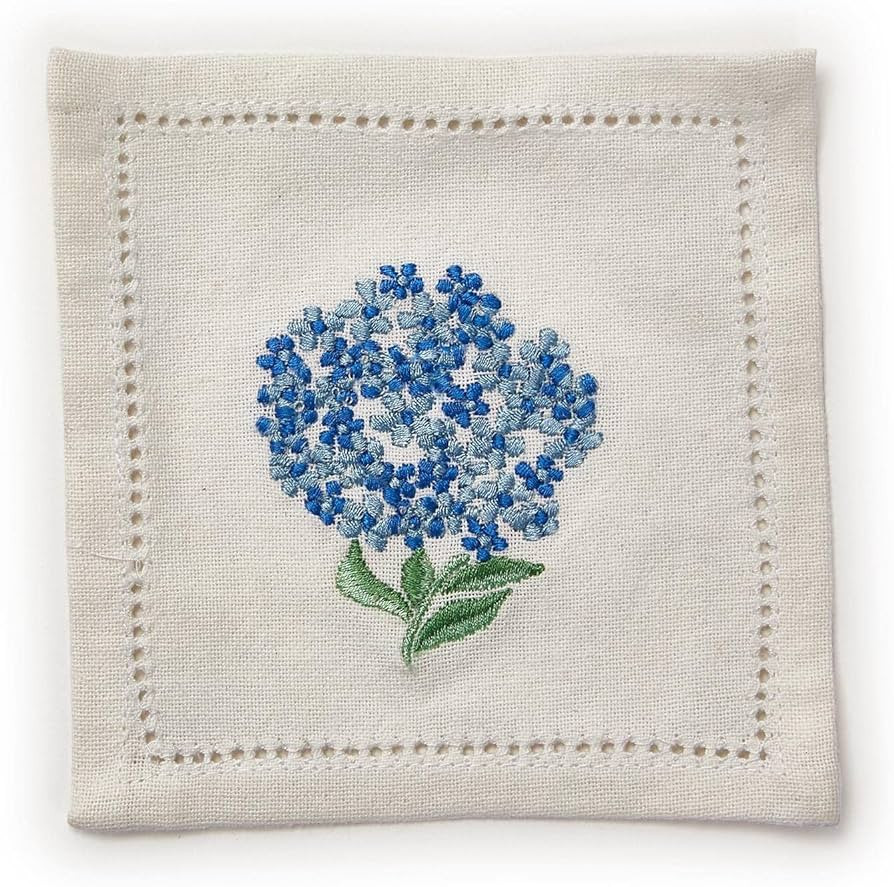 Two's Company Hydrangea Set of 6 Hemstitch Cocktail Napkins w/Hand Embroidered Details | Amazon (US)