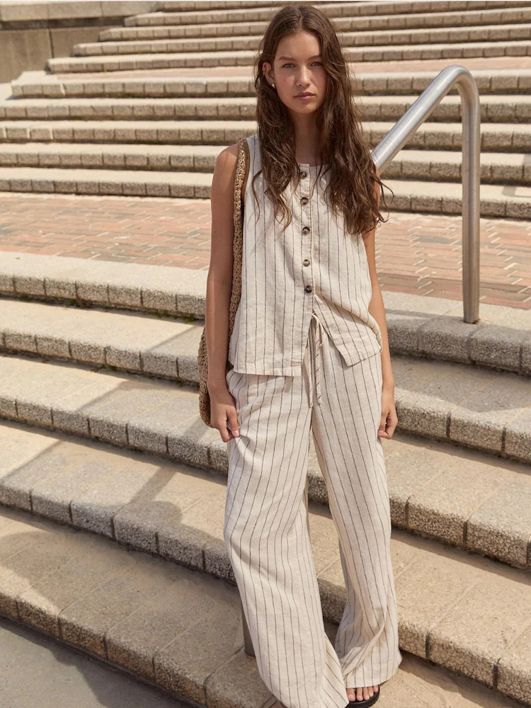 Hush Ecru Black Stripe Phoebe Linen Blend Stripe Waistcoat | Next EU