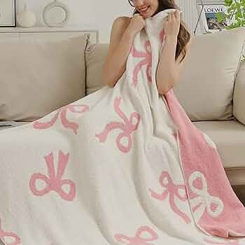 Bow Blanket Pink Bows Soft Throw Blanket Reversible Premium Cozy Fabric for Best Comfort - for In... | Amazon (US)