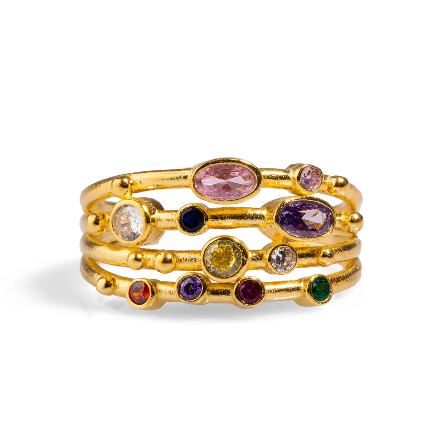 Colorful Multi Gemstone & Gold Adjustable Statement Ring - Multicolor | Wolf & Badger