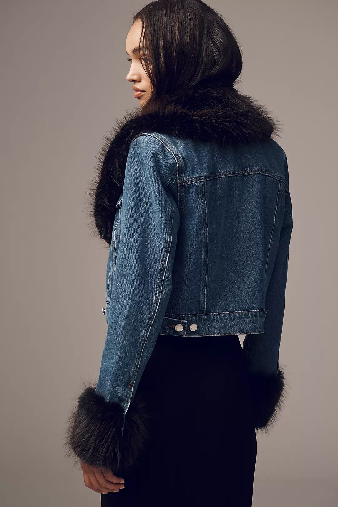 Avec Les Filles Faux-Fur Trim Denim Jacket | Anthropologie (US)