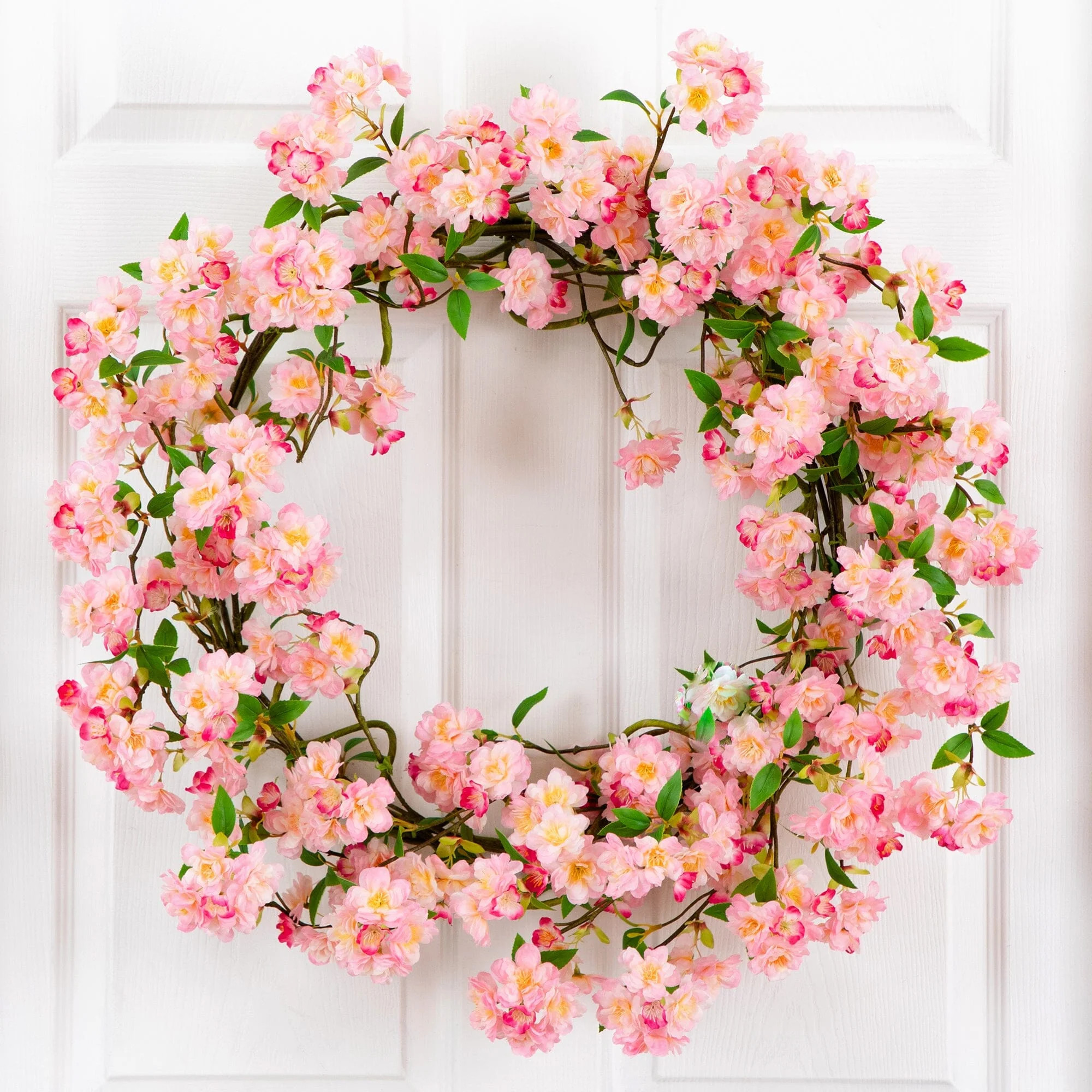 30” Artificial Pink Cherry Blossom Wreath | Nearly Natural | Nearly Natural