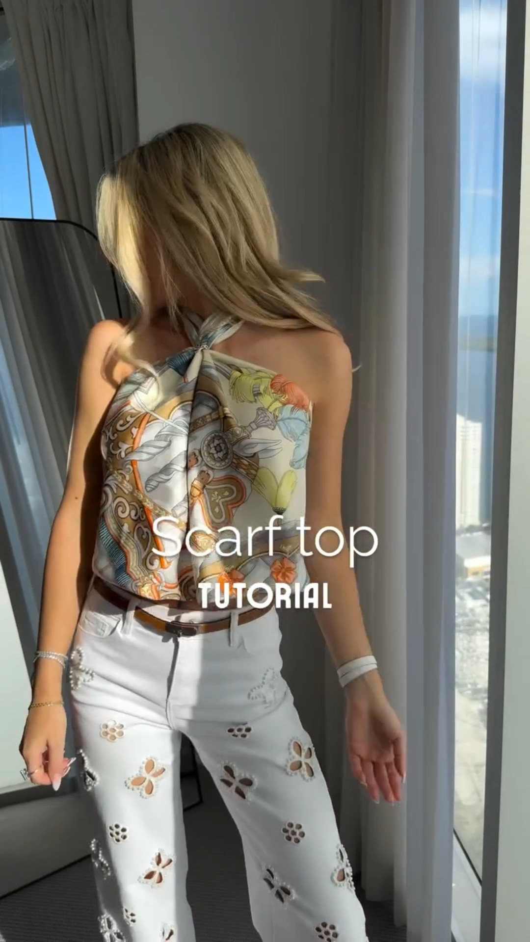 How to create a chic top with an @hermes 90 silk scarf. So far it’s one of my favorite ways - it’s easy to do and gives you a flattering silhouette. There’s so many ways to be creative with these scarfs. Linked another stylish way I’ve shown in the past ⤵️ For outfit details - comment OUTFIT and I’ll dm you the details🔗 #howto #scarftutorial #silktop #hermesscarf #stylinginspiration