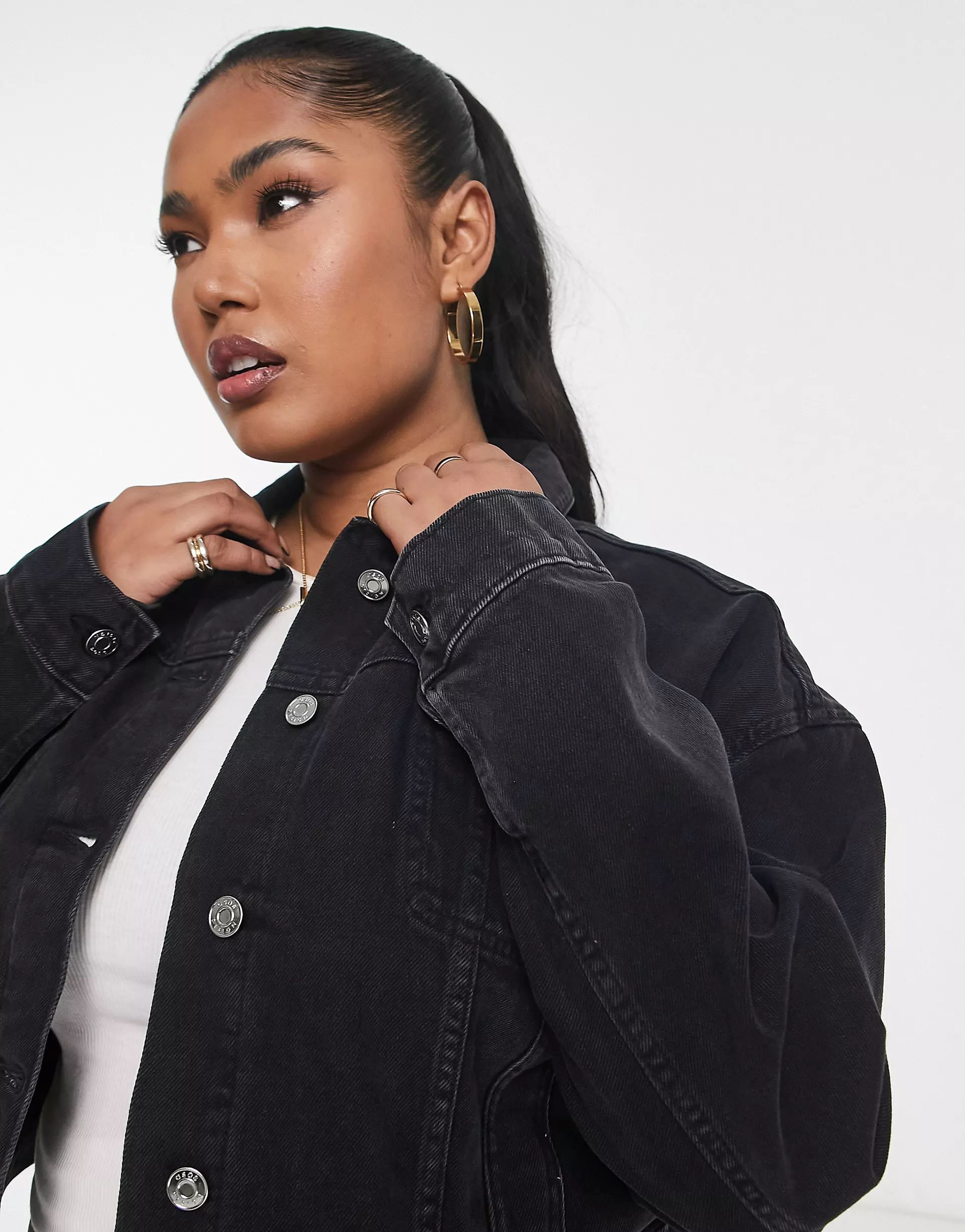 ASOS DESIGN Curve 'original' denim jacket in black | ASOS (Global)