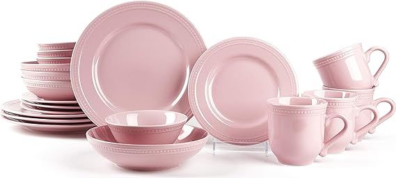 HomeVss, Pearl Dots Stoneware Dinnerware Set (20pc Set, Pink) | Amazon (US)