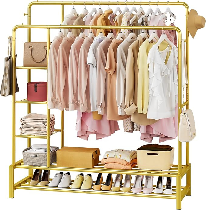 JOISCOPE 47'' * 67'' Heavy Duty Clothes Rack, Double Rods Clothing Racks for Hanging Clothes, Gar... | Amazon (US)