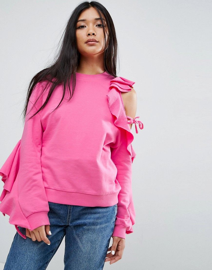 ASOS Sweat With Ruffle Cold Shoulder - Purple | Asos PL