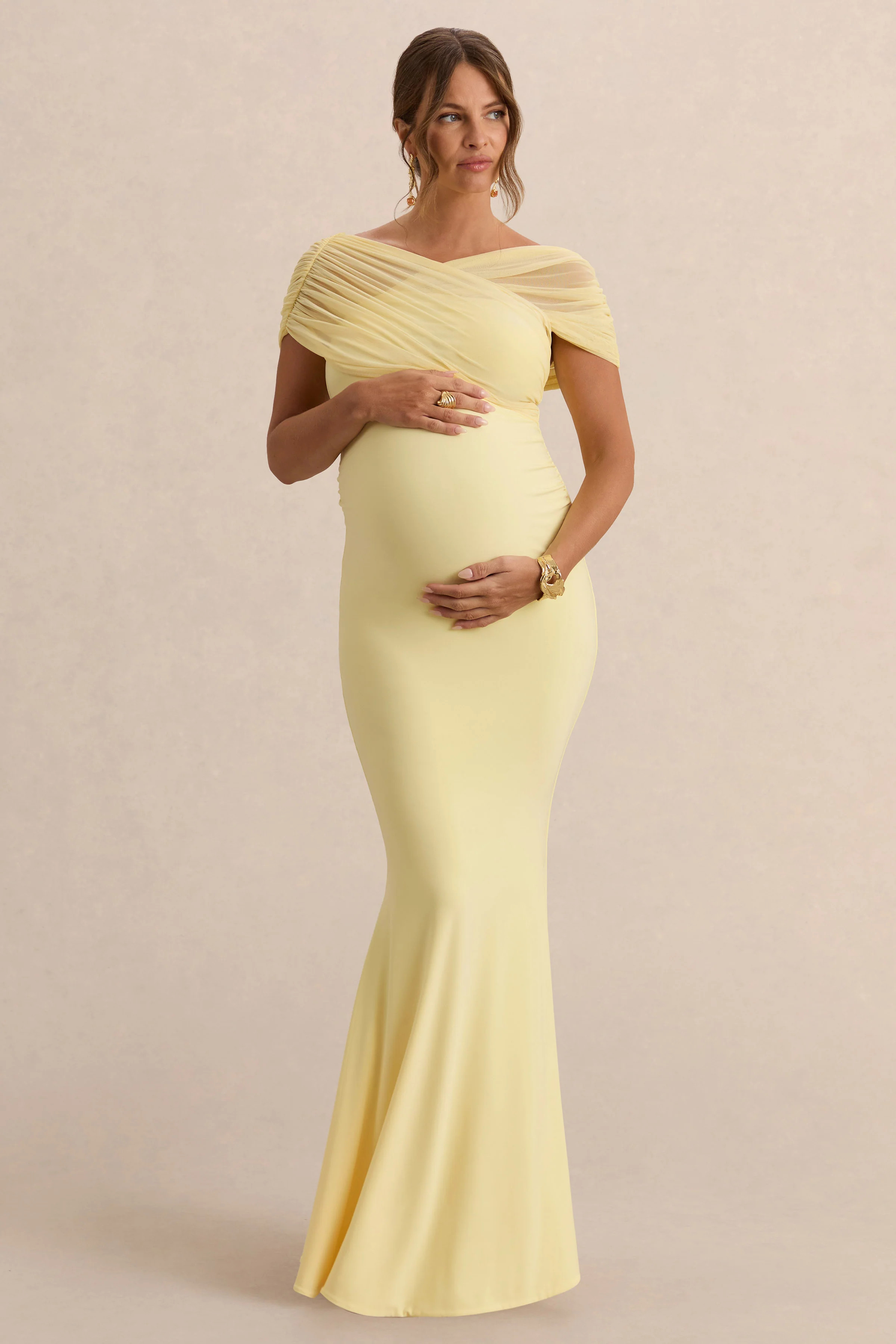Elin | Lemon Bardot-Neck Maternity Maxi Dress | Club L London