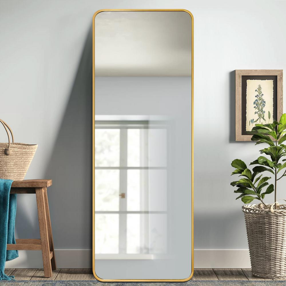 PexFix 59 in. x 20 in. Modern Style Rectangle Mirror Framed Gold Curved Edge Standing Mirror Full Le | The Home Depot