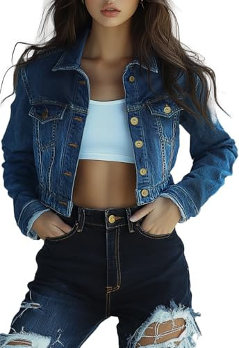 Trendy Washed Cropped Jean Jacket for Women Jean Crop Jacket Short Jean Jacket Black Gray Blue Denim Jackets | Amazon (US)