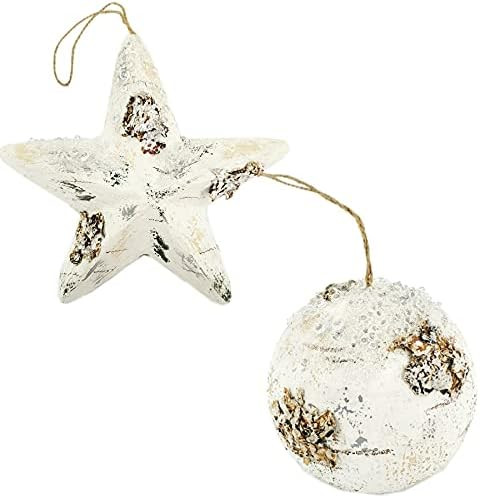 Nature Vibe Birch Bark Ball and Star Farmhouse Christmas Ornaments with Ice Pellets, Set of 2 The... | Amazon (US)