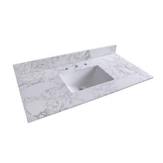 49 in. W x 22 in. D Marble Bathroom Vanity Top in Carrara White with Single Sink and 3 Faucet Hol... | The Home Depot