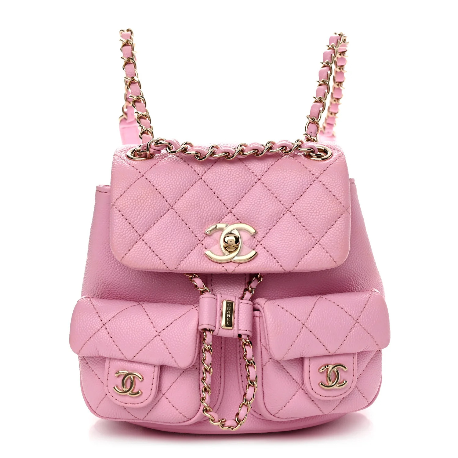 Shiny Caviar Quilted Small Duma Pockets Drawstring Backpack Lilac | FASHIONPHILE (US)