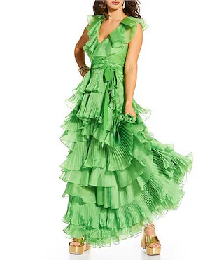 x Amanda Jones Vaughan Keri Organza V-Neck Sleeveless A-Line Dress | Dillard's